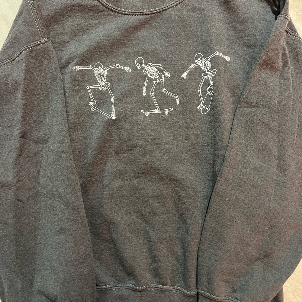 Tilly's Charcoal Skeleton Skateboard Crew Neck Sweater